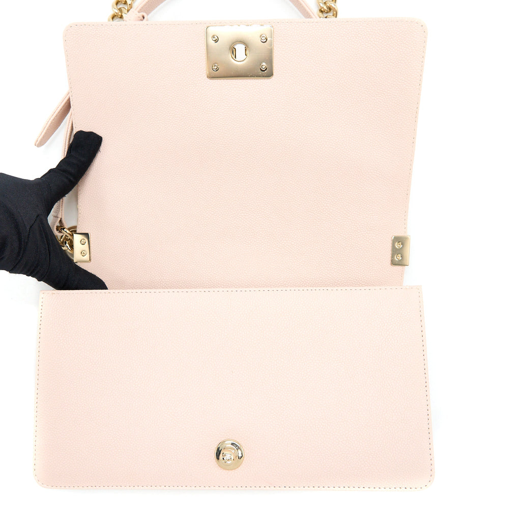 CHANEL MEDIUM BOY BAG CHEVRON CAVIAR LIGHT PINK LGHW