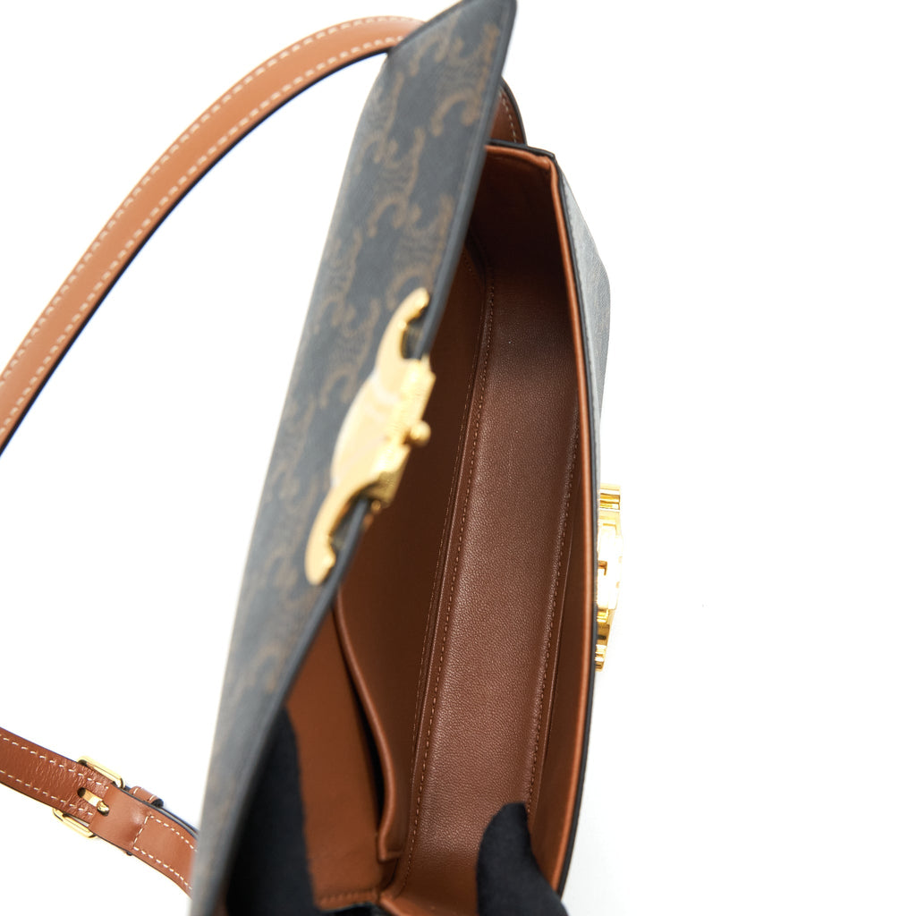 CELINE TRIOMPHE SHOULDER BAG TRIOMPHE CANVAS/CALFSKIN TAN GHW