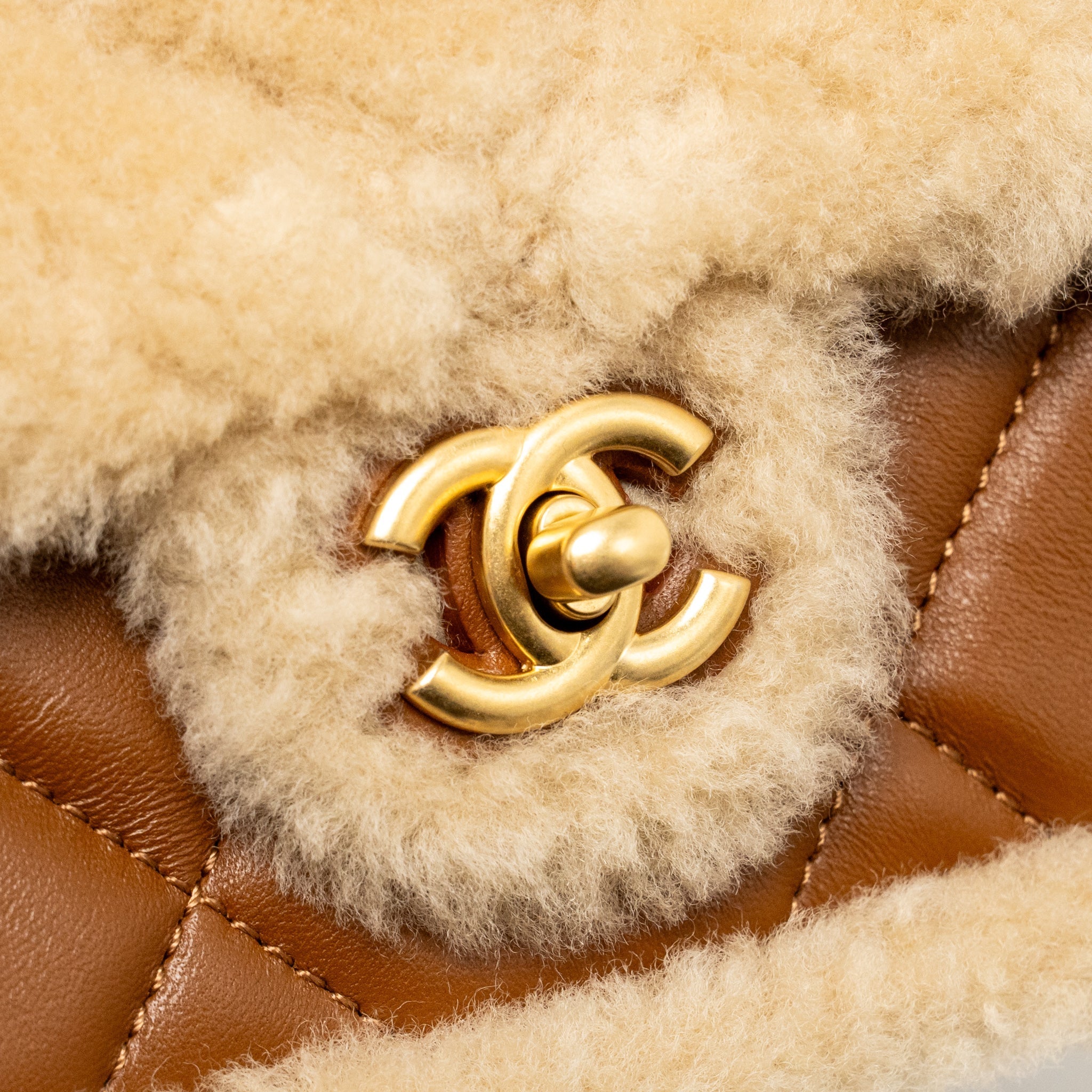 CHANEL MINI SHEARLING FLAP BAG LAMBSKIN DARK BROWN GHW (MICROCHIP)