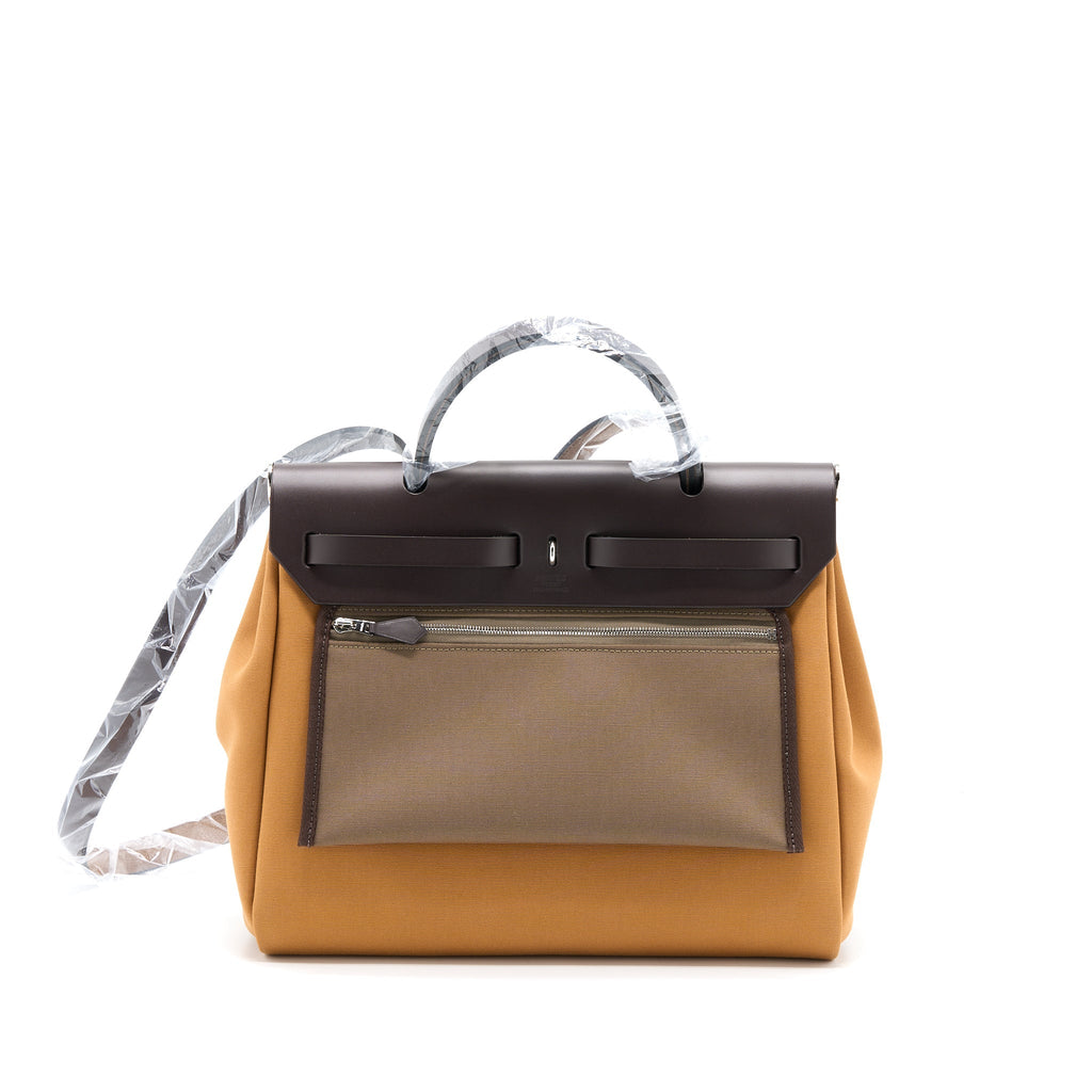 HERMES HERBAG ZIP 31 LEATHER/CANVAS EBENE/ETOUOPE/DUNE SHW