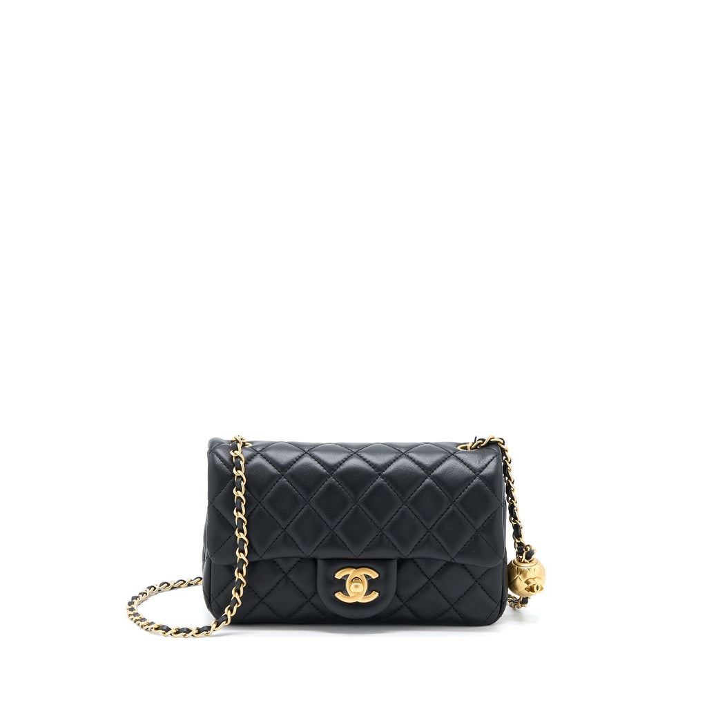 CHANEL PEARL CRUSH MINI RECTANGULAR FLAP BAG LAMBSKIN BLACK GHW (MICROCHIP)