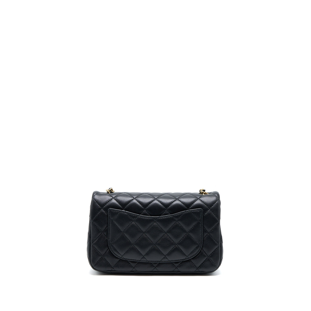CHANEL PEARL CRUSH MINI RECTANGULAR FLAP BAG LAMBSKIN BLACK GHW (MICROCHIP)