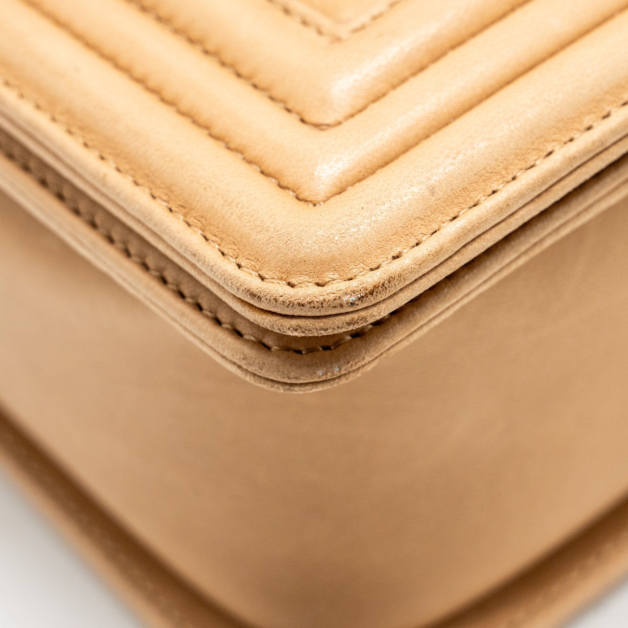 CHANEL LARGE BOY BAG LAMBSKIN BEIGE RUTHENIUM HARDWARE
