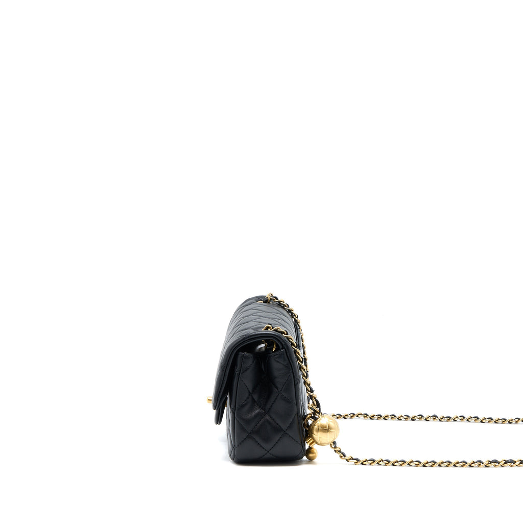 CHANEL PEARL CRUSH MINI RECTANGULAR FLAP BAG LAMBSKIN BLACK GHW (MICROCHIP)