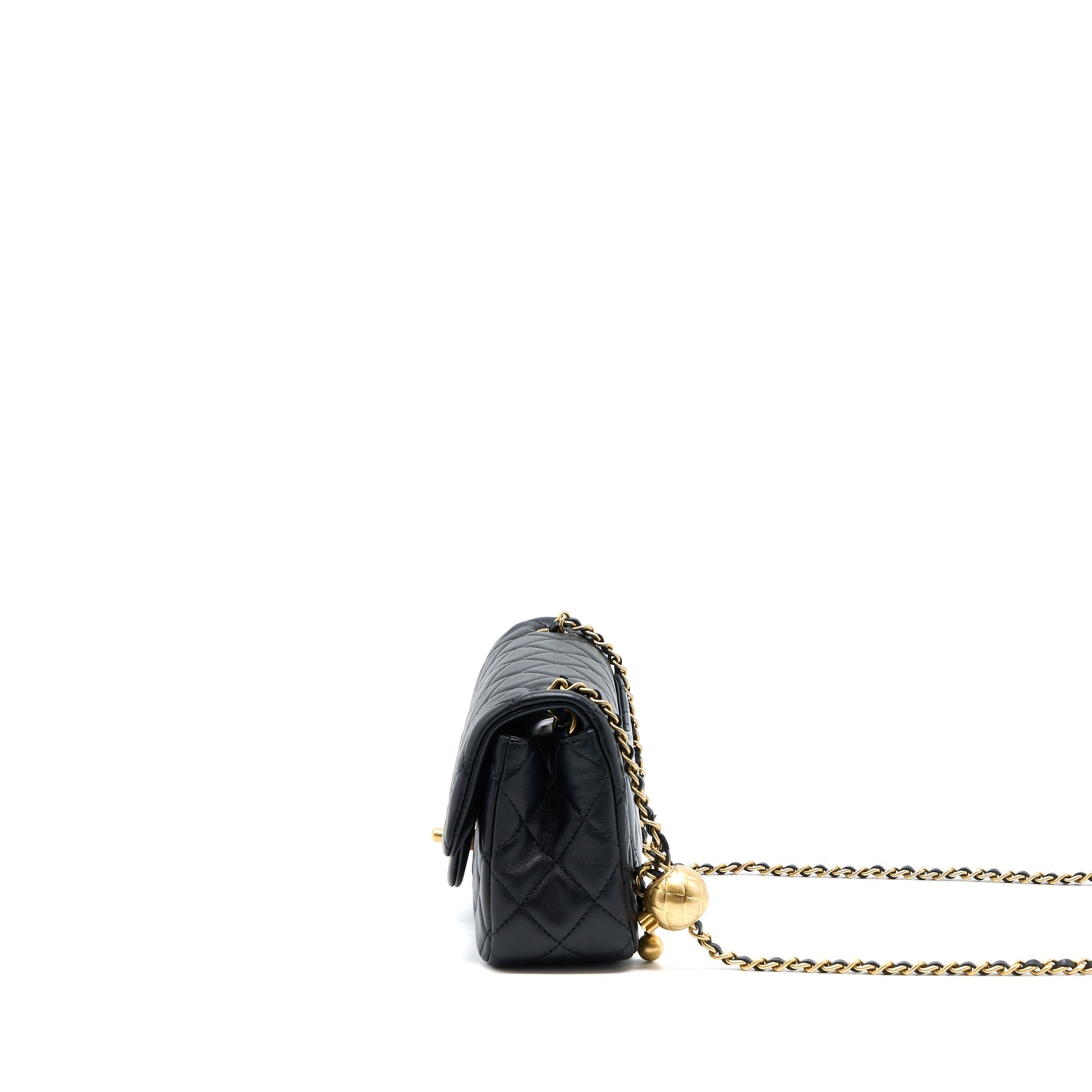 CHANEL PEARL CRUSH MINI RECTANGULAR FLAP BAG LAMBSKIN BLACK GHW (MICROCHIP)
