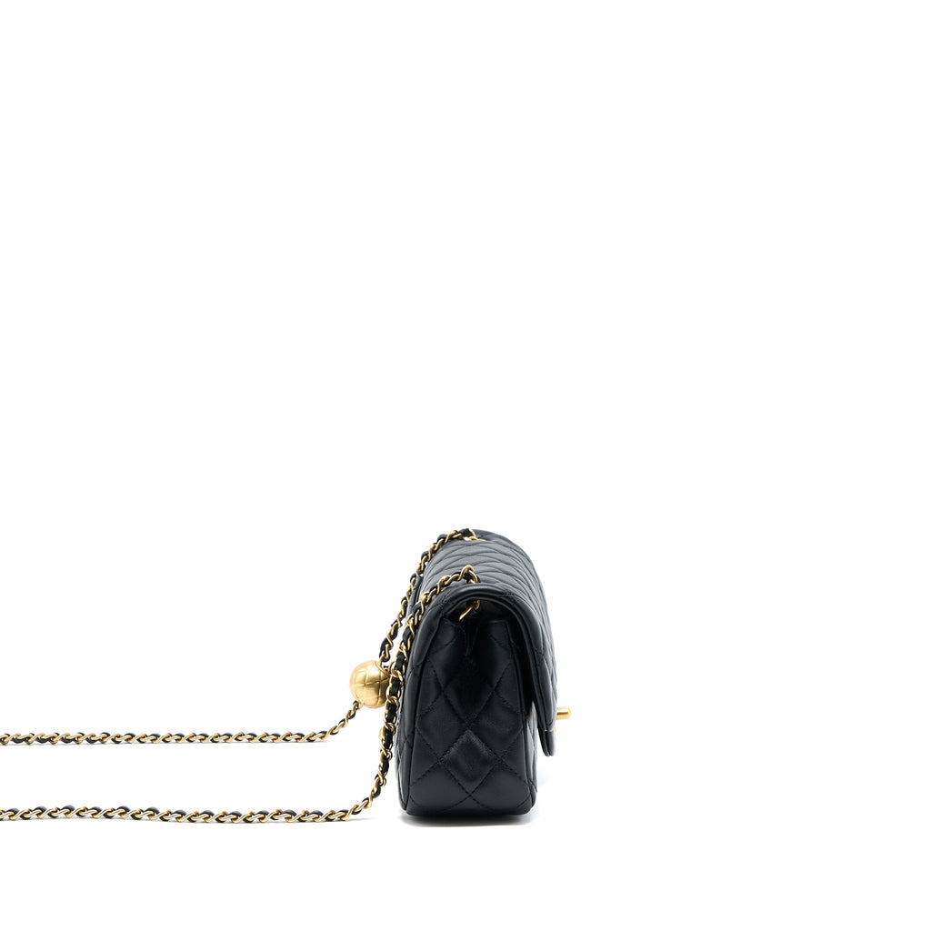 CHANEL PEARL CRUSH MINI RECTANGULAR FLAP BAG LAMBSKIN BLACK GHW (MICROCHIP)