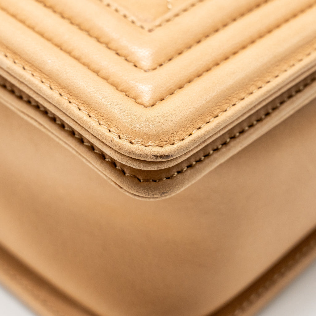 CHANEL LARGE BOY BAG LAMBSKIN BEIGE RUTHENIUM HARDWARE