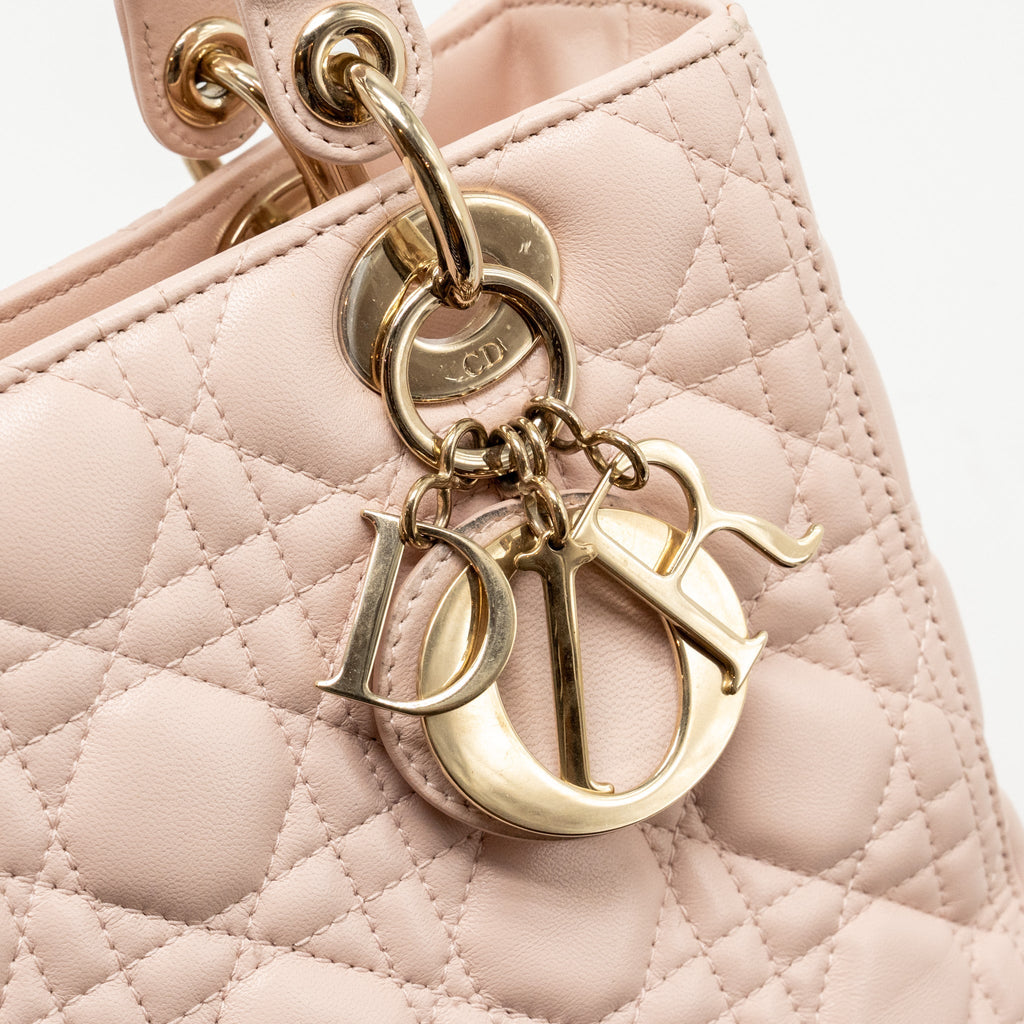 DIOR MEDIUM LADY DIOR LAMBSKIN LIGHT PINK LGHW