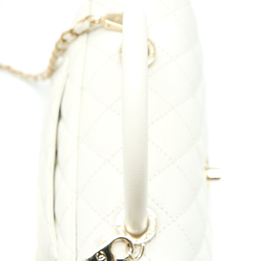 CHANEL SMALL COCO HANDLE CAVIAR WHITE LGHW (MICROCHIP)
