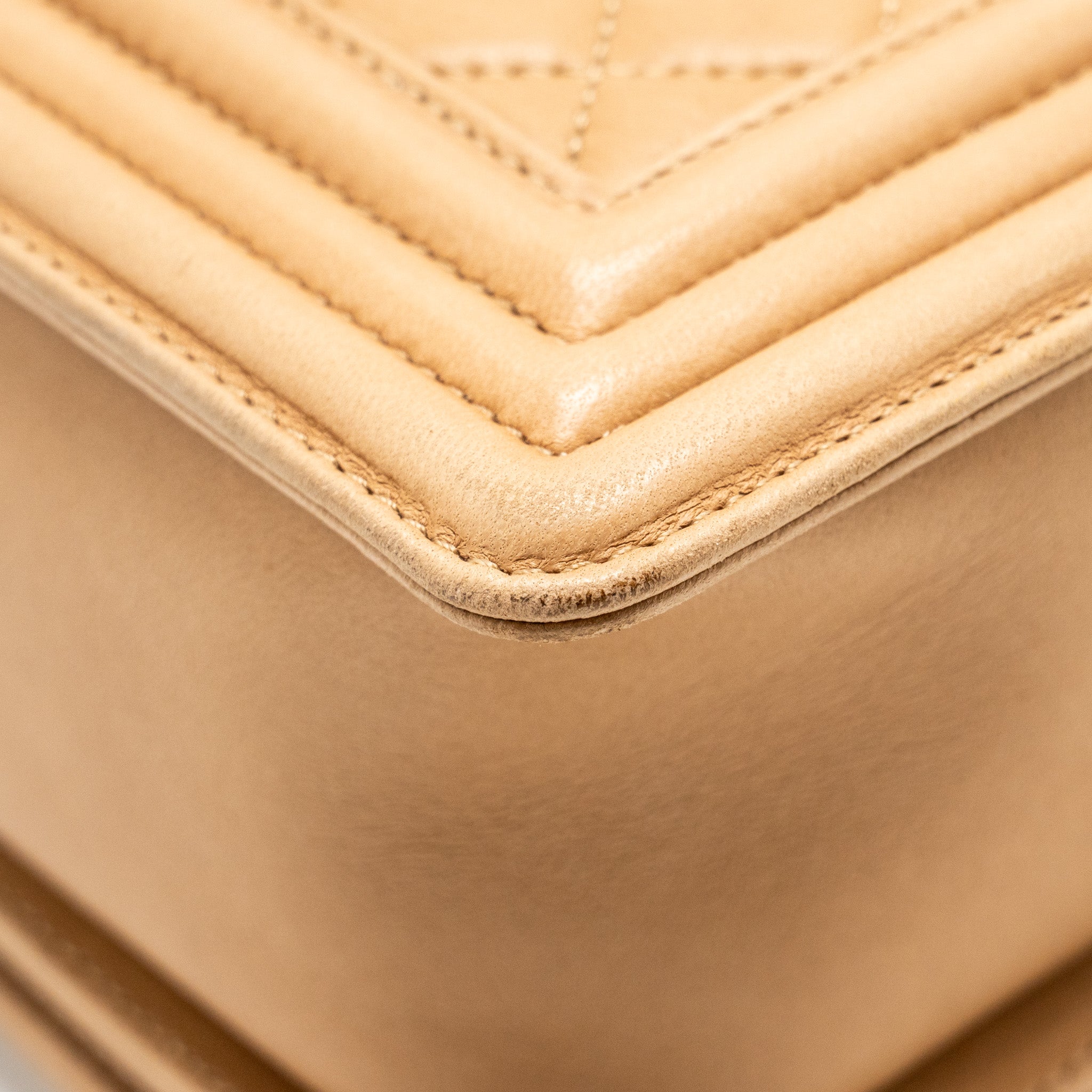 CHANEL LARGE BOY BAG LAMBSKIN BEIGE RUTHENIUM HARDWARE