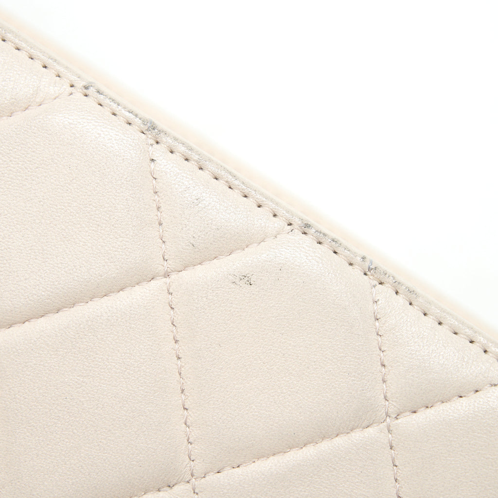CHANEL CC LOGO FLAP BAG WITH CHAIN QUILTED LAMBSKIN IVORY WHITE