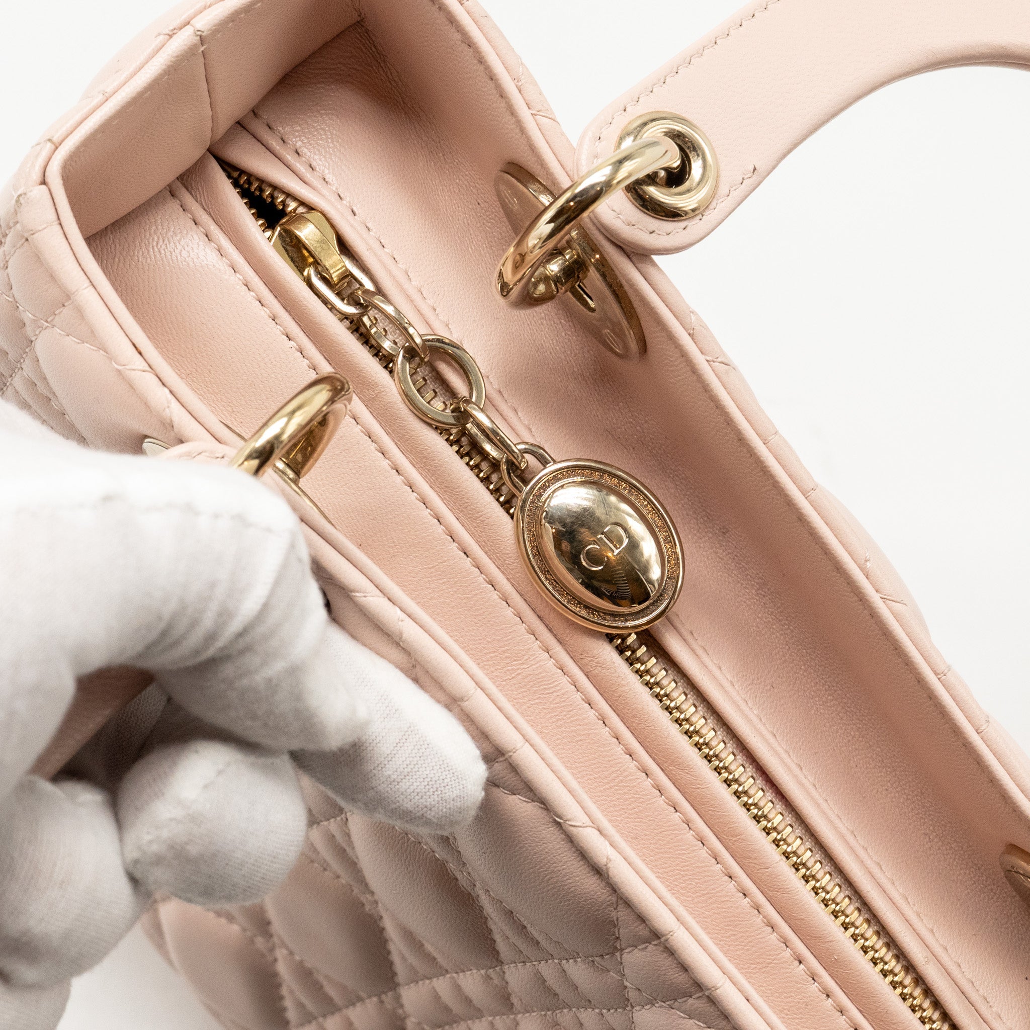 DIOR MEDIUM LADY DIOR LAMBSKIN LIGHT PINK LGHW