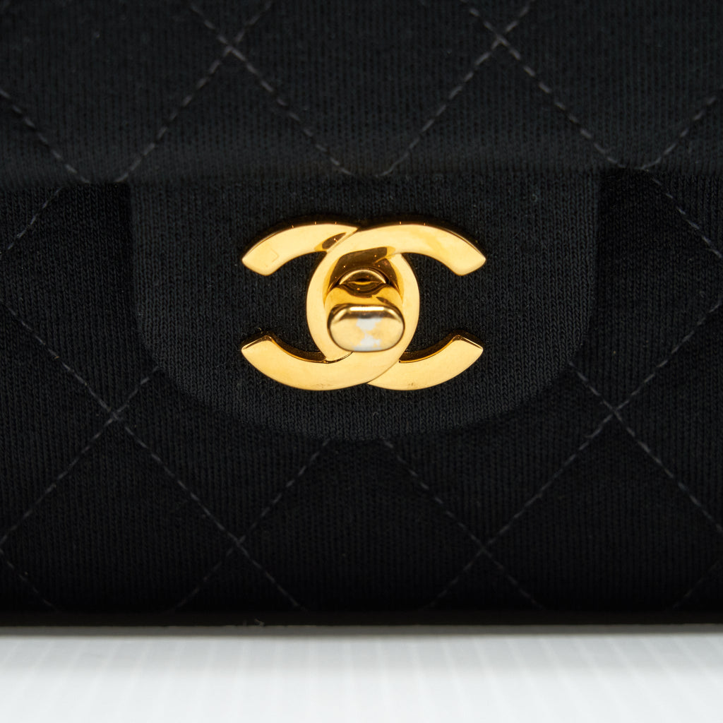 CHANEL VINTAGE SMALL CLASSIC FLAP BAG FABRIC BLACK RUTHENIUM GHW