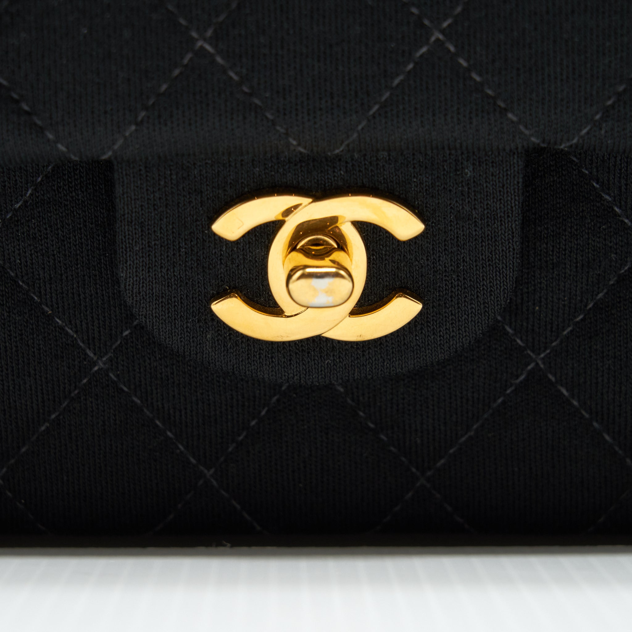 CHANEL VINTAGE SMALL CLASSIC FLAP BAG FABRIC BLACK RUTHENIUM GHW