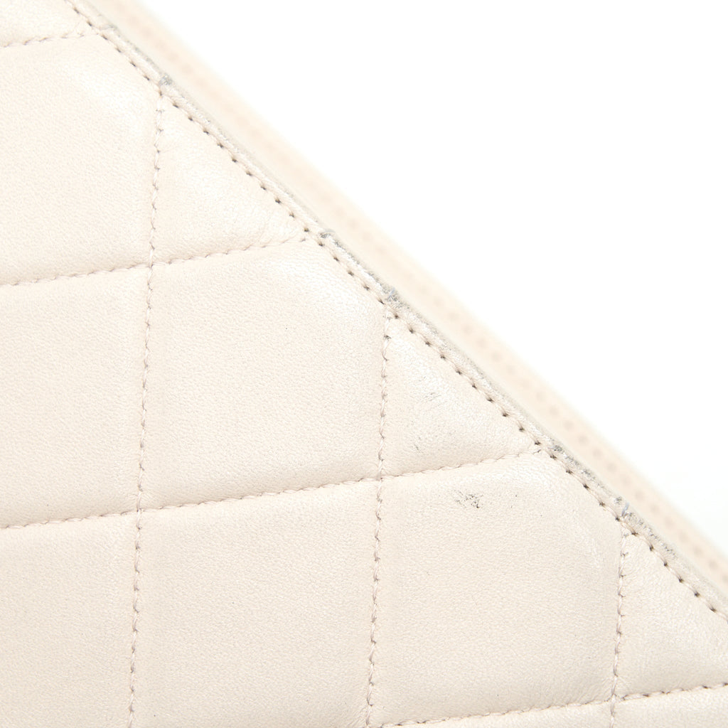 CHANEL CC LOGO FLAP BAG WITH CHAIN QUILTED LAMBSKIN IVORY WHITE