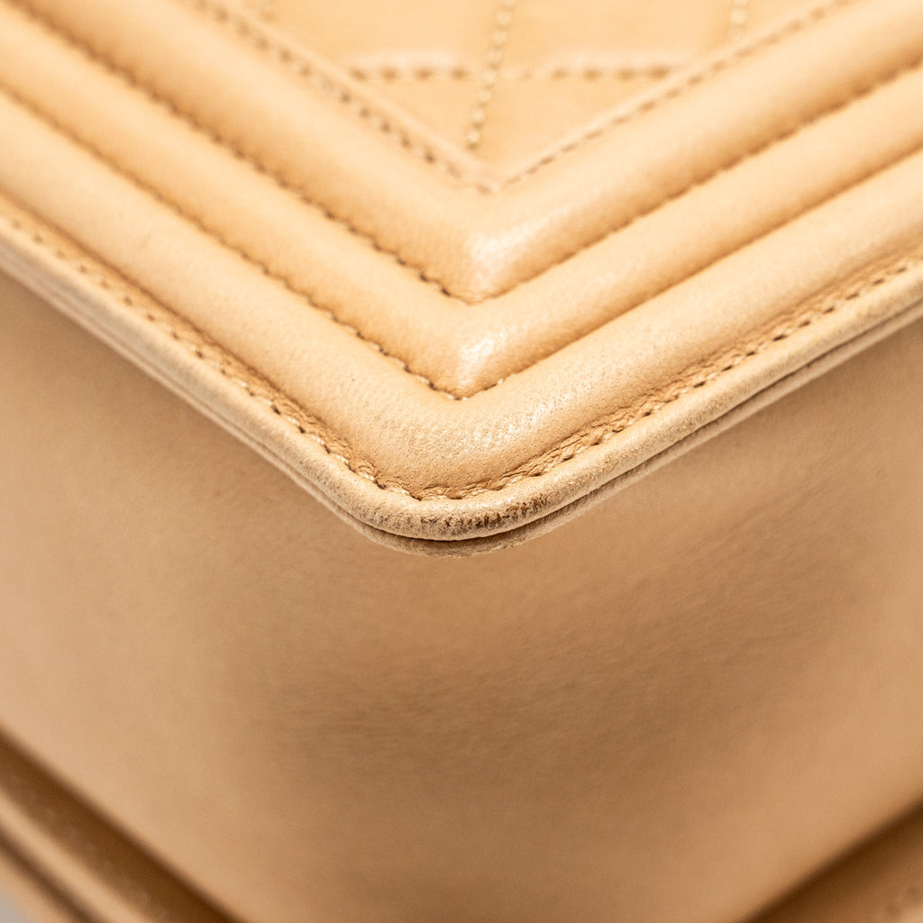 CHANEL LARGE BOY BAG LAMBSKIN BEIGE RUTHENIUM HARDWARE