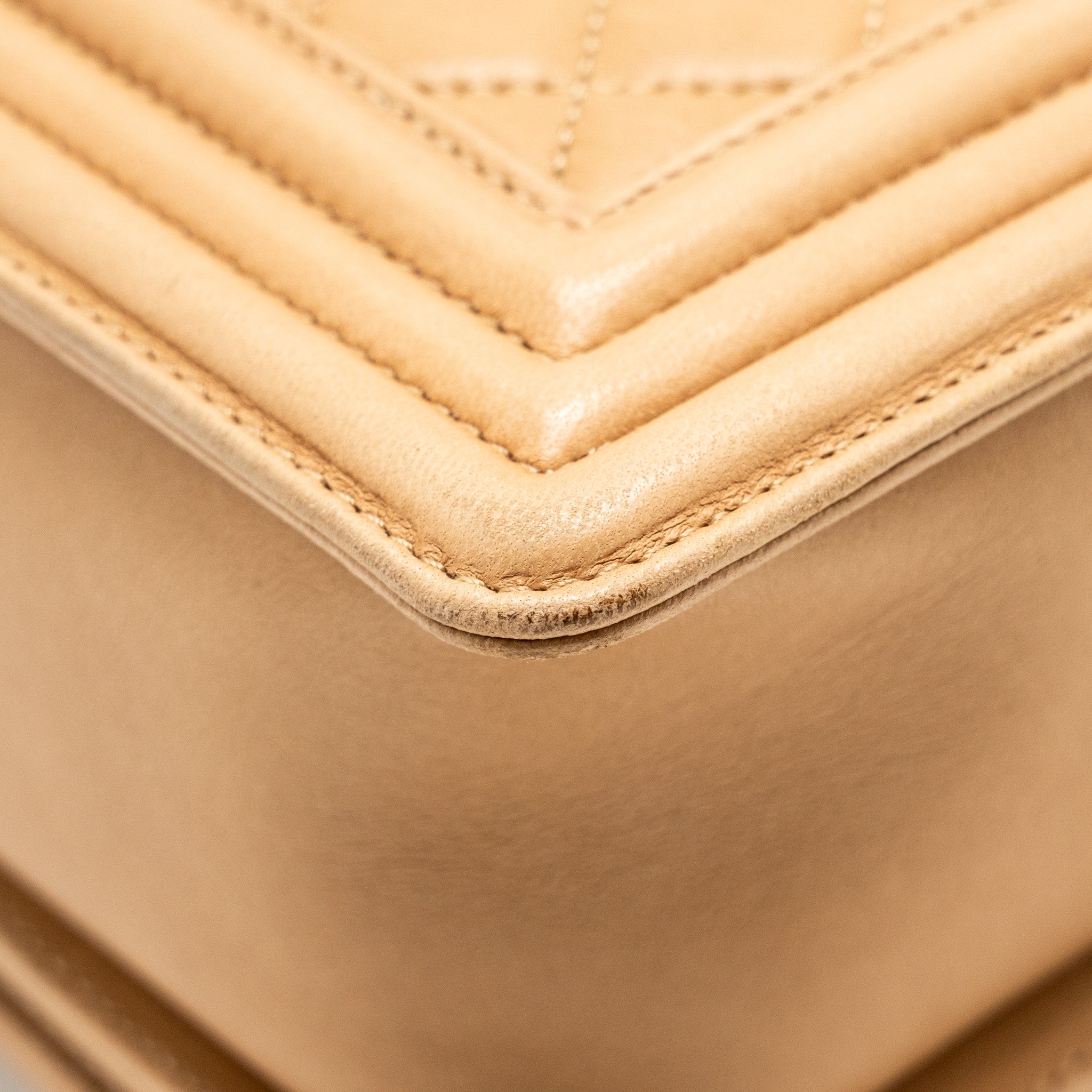 CHANEL LARGE BOY BAG LAMBSKIN BEIGE RUTHENIUM HARDWARE