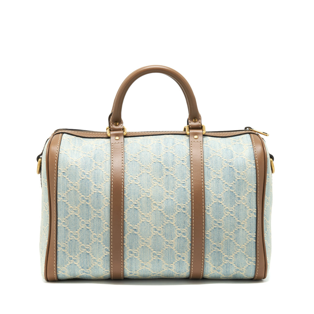 GUCCI GG DENIM BOSTON BAG WITH CROSS BODY STRAP