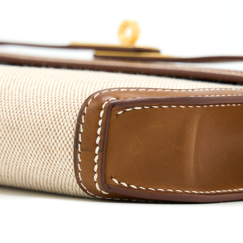 HERMES POCHETTE KELLY DEPECHES 25 CANVAS AND BARENIA, ECRU/ BEIGE / FAUVE GHW