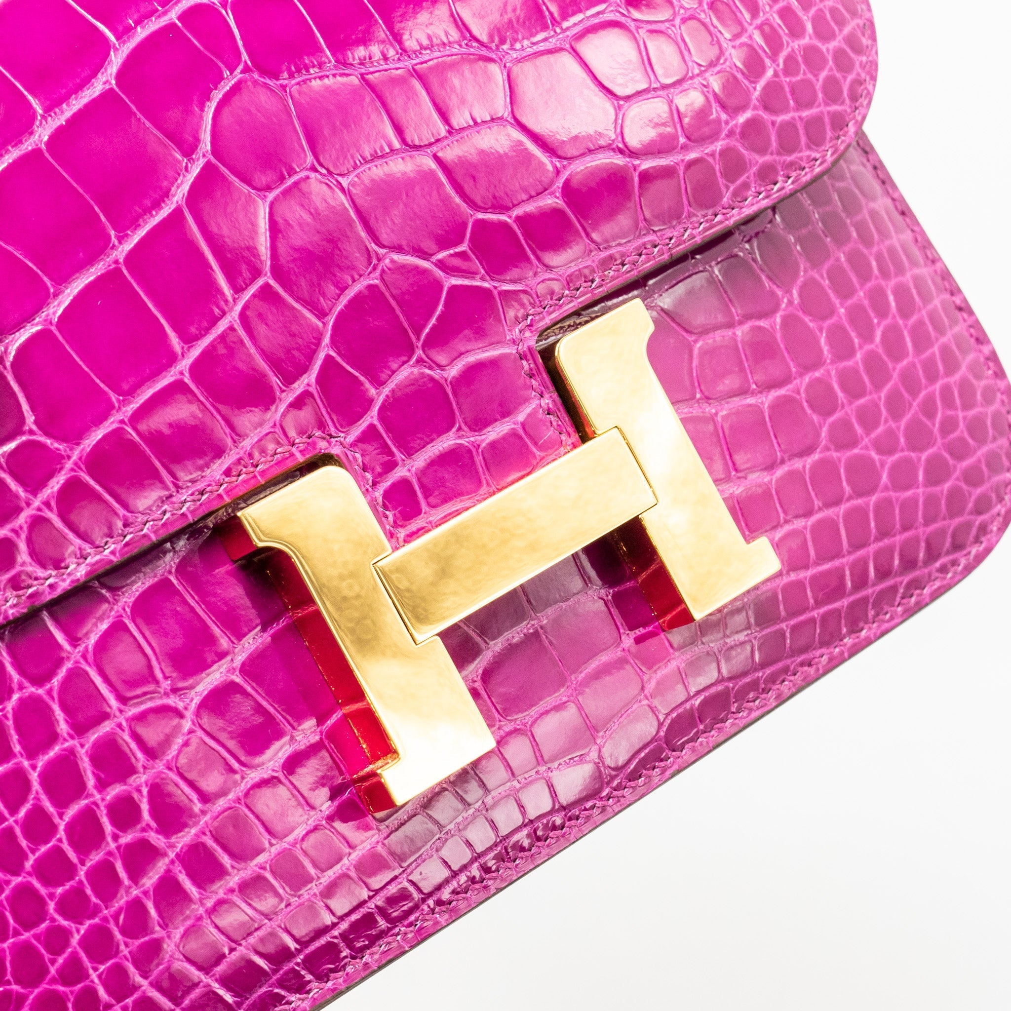 HERMES MINI CONSTANCE SHINY ALLIGATOR MISSIPPIENS J5 ROSE SHEHERARADEZ GHW
