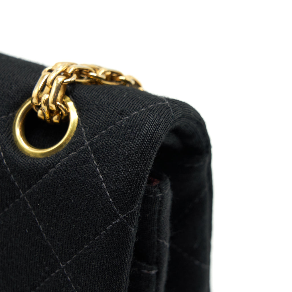 CHANEL VINTAGE SMALL CLASSIC FLAP BAG FABRIC BLACK RUTHENIUM GHW