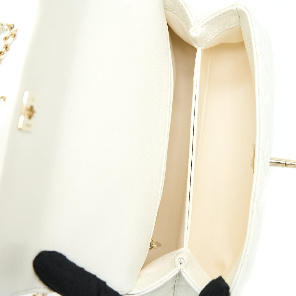CHANEL SMALL COCO HANDLE CAVIAR WHITE LGHW (MICROCHIP)