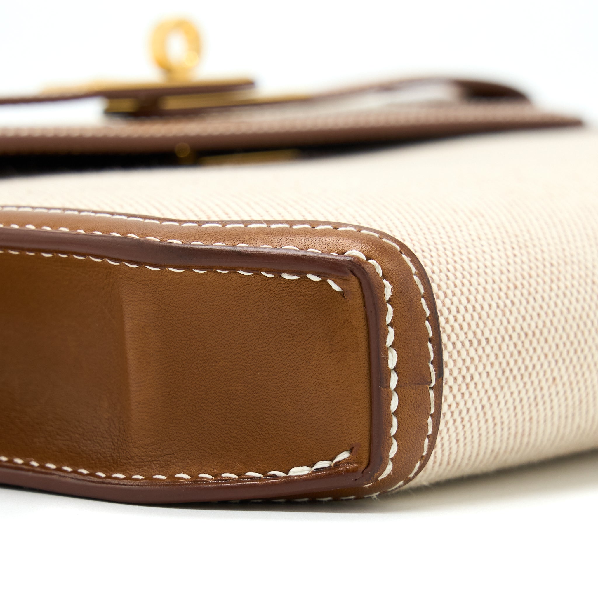 HERMES POCHETTE KELLY DEPECHES 25 CANVAS / BARENIA ECRU BEIGE / FAUVE GHW