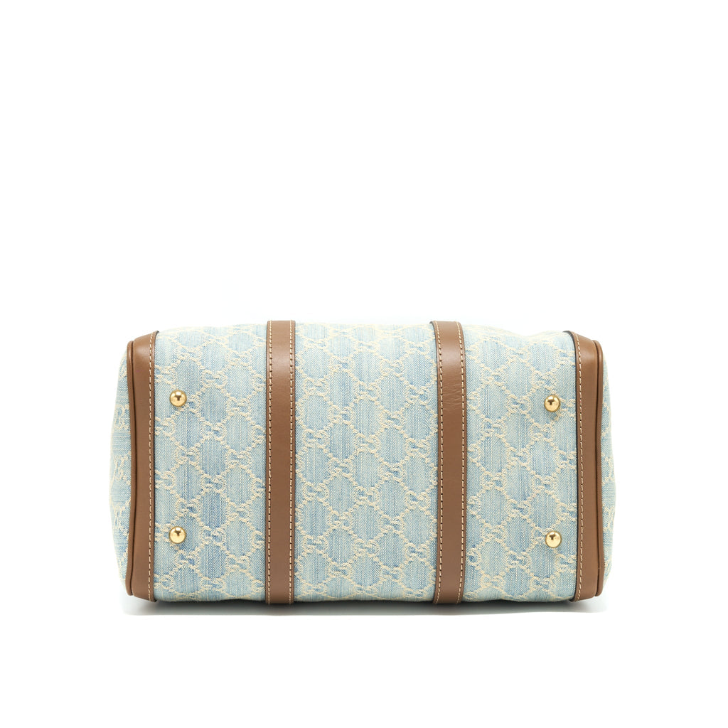 GUCCI GG DENIM BOSTON BAG WITH CROSS BODY STRAP