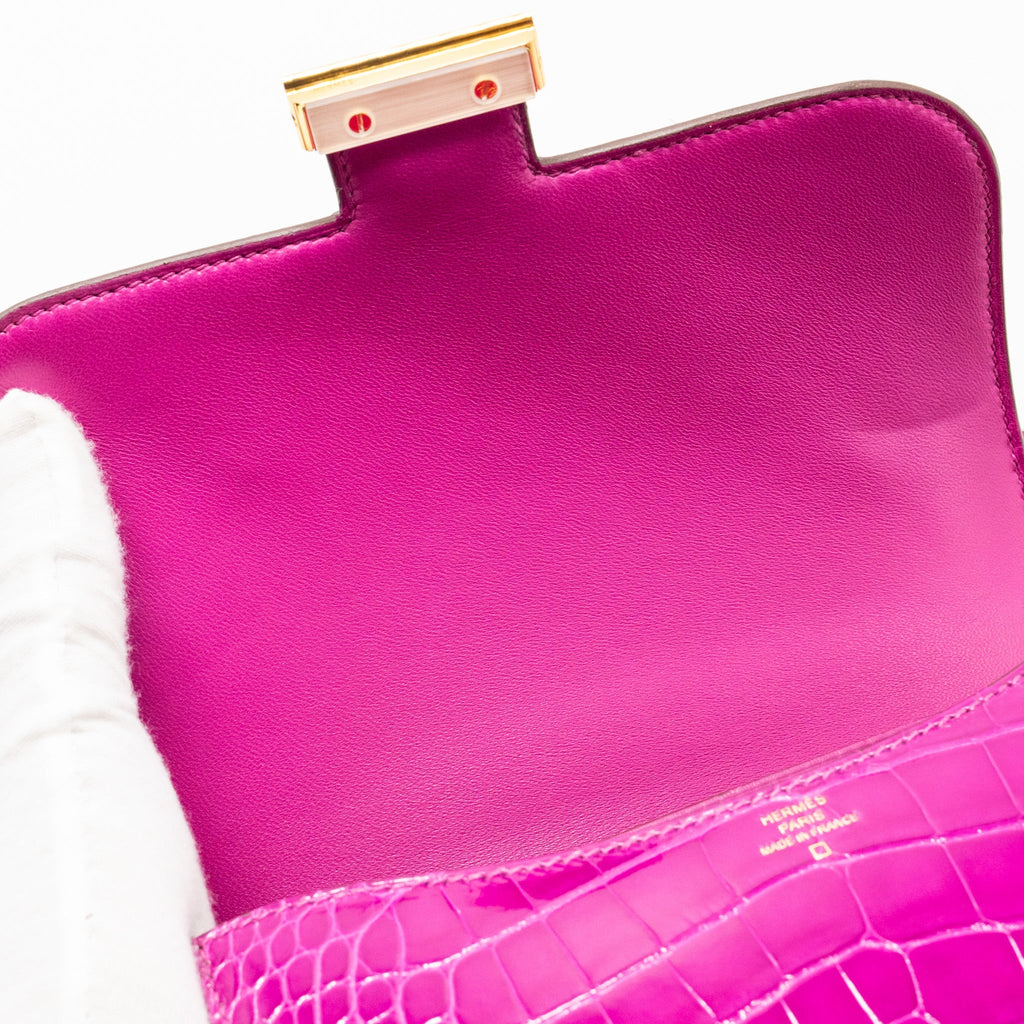 HERMES MINI CONSTANCE SHINY ALLIGATOR MISSIPPIENS J5 ROSE SHEHERARADEZ GHW