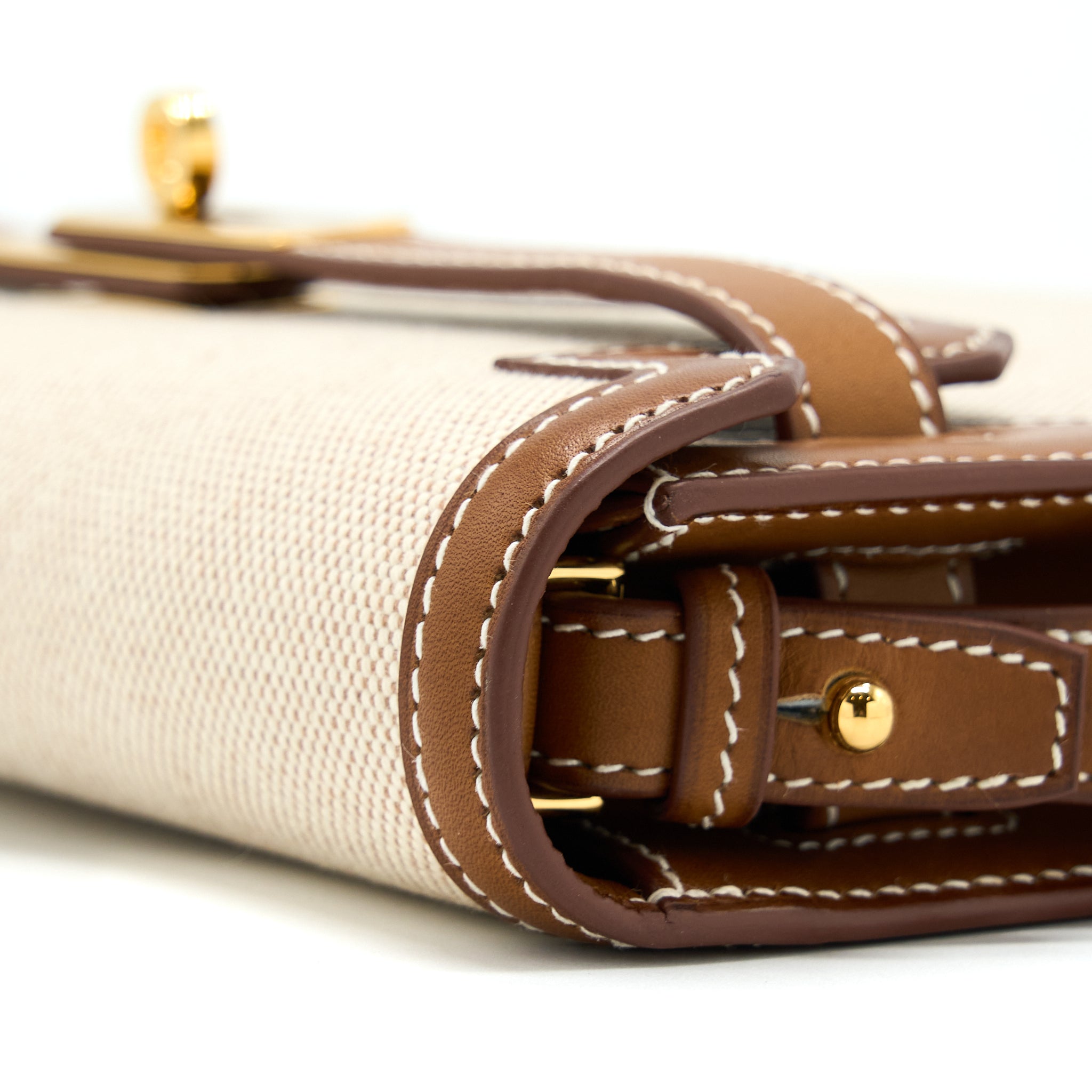 HERMES POCHETTE KELLY DEPECHES 25 CANVAS / BARENIA ECRU BEIGE / FAUVE GHW