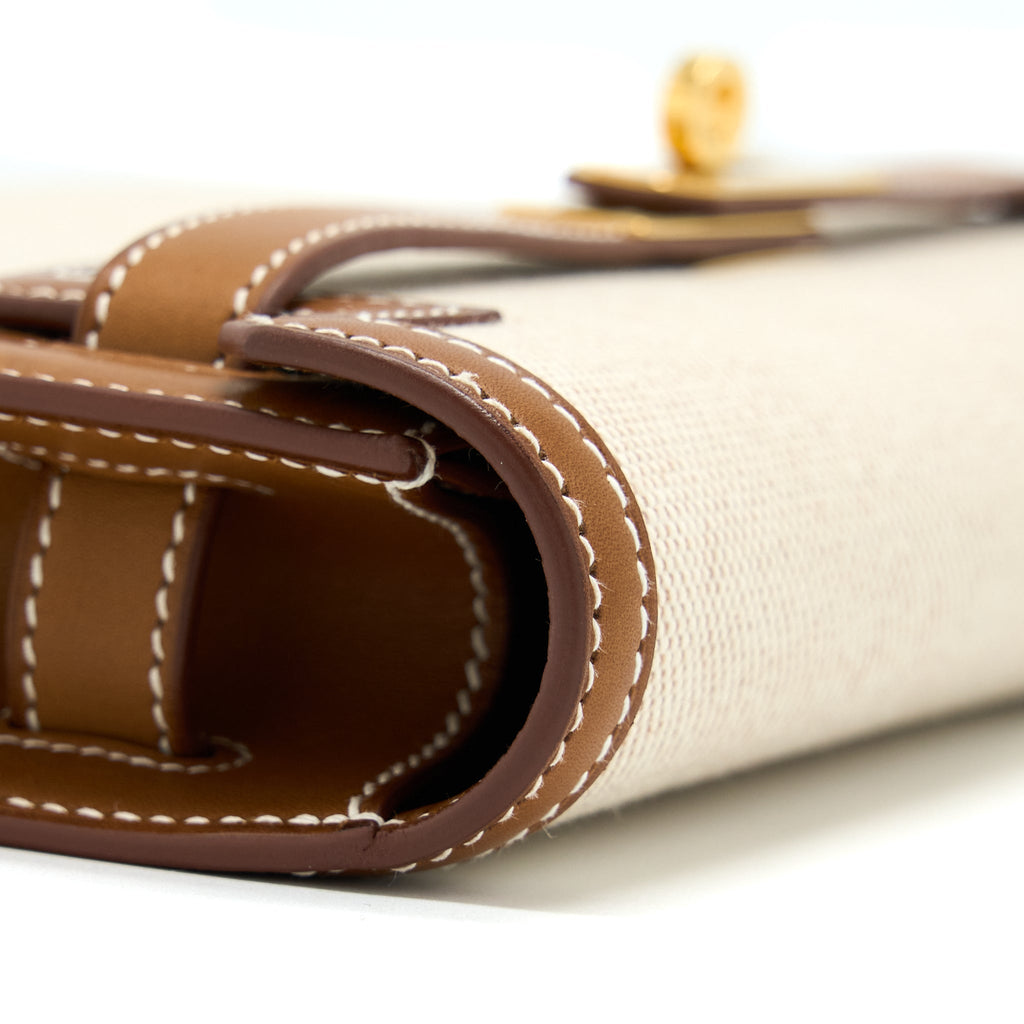 HERMES POCHETTE KELLY DEPECHES 25 CANVAS / BARENIA ECRU BEIGE / FAUVE GHW