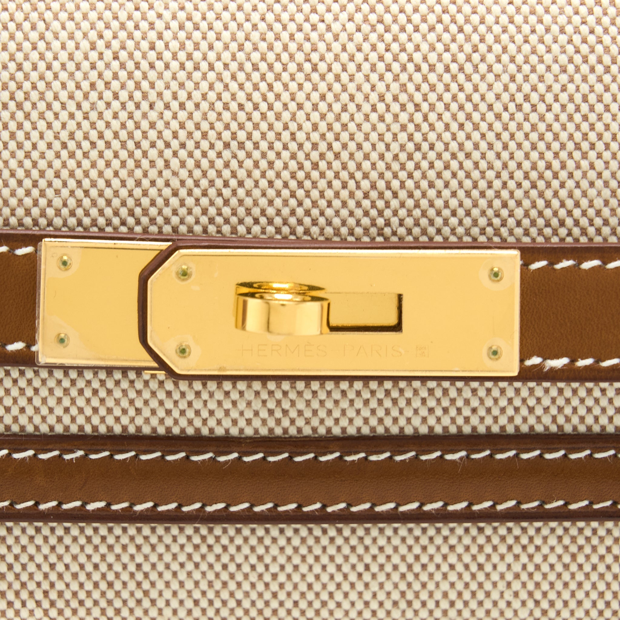 HERMES POCHETTE KELLY DEPECHES 25 CANVAS / BARENIA ECRU BEIGE / FAUVE GHW