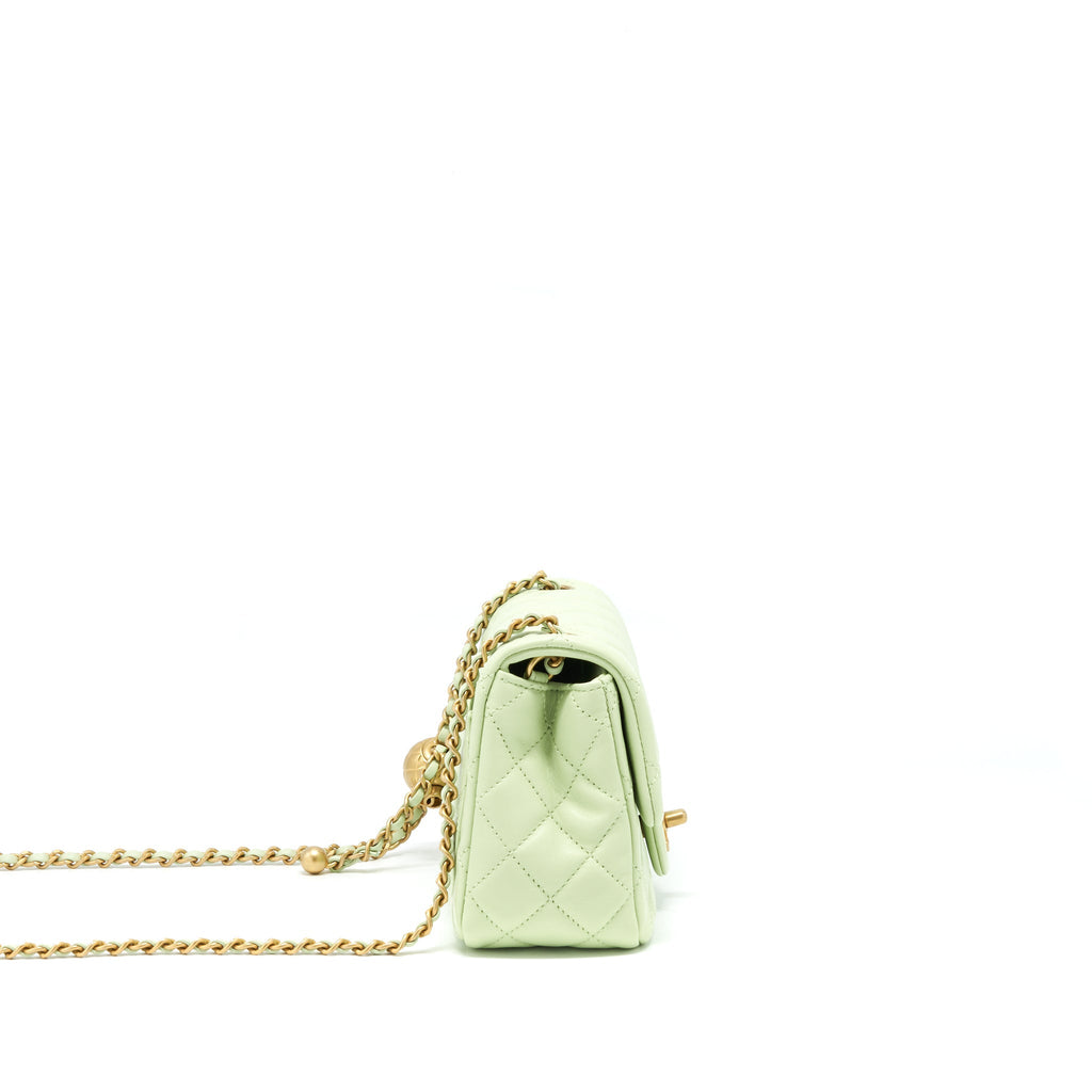 CHANEL 22C PEARL CRUSH MINI SQUARE FLAP BAG LIGHT GREEN