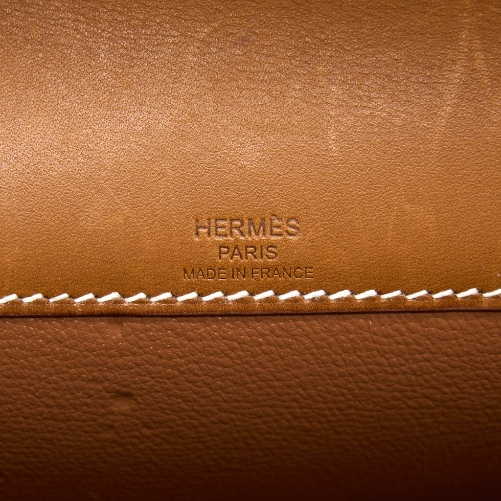 HERMES POCHETTE KELLY DEPECHES 25 CANVAS/BARENIA ECRU BEIGE/FAUVE GHW