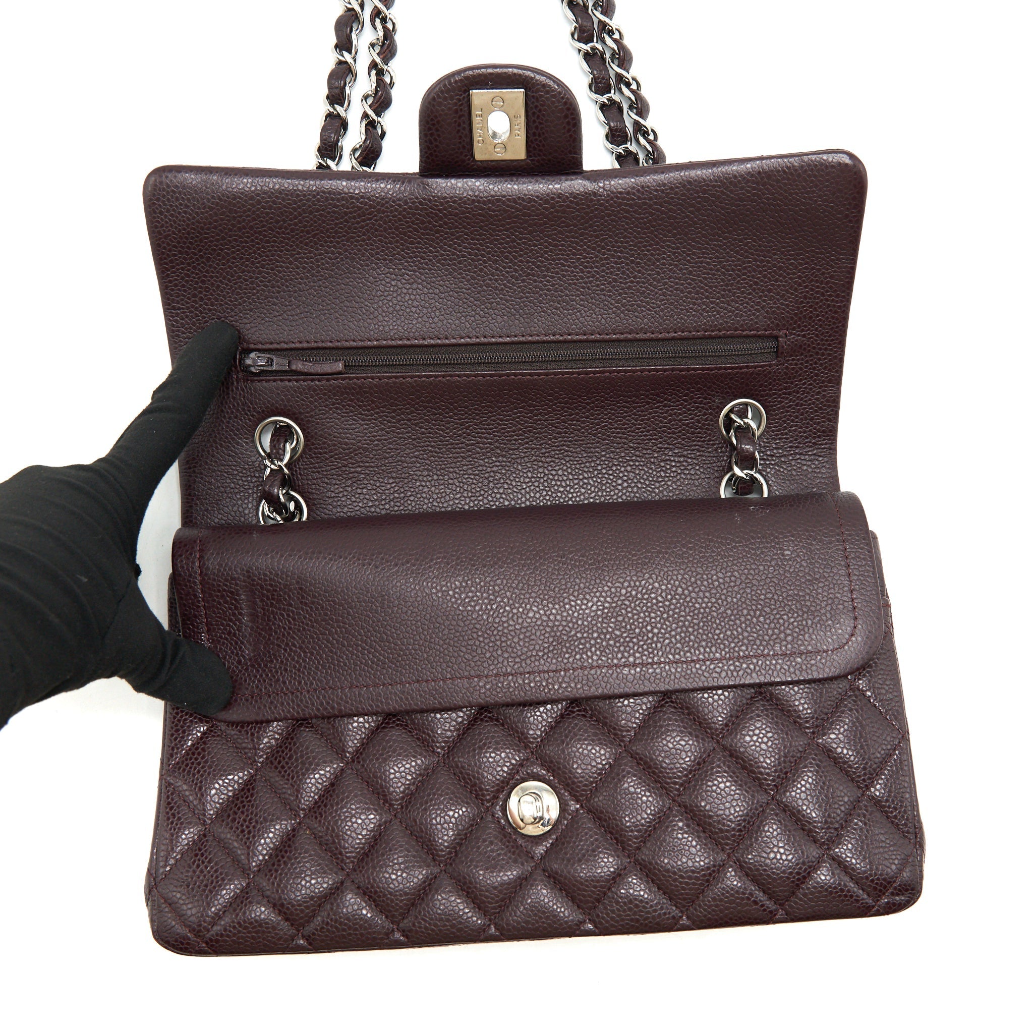CHANEL MEDIUM CLASSIC DOUBLE FLAP BAG CAVIAR BURGUNDY SHW