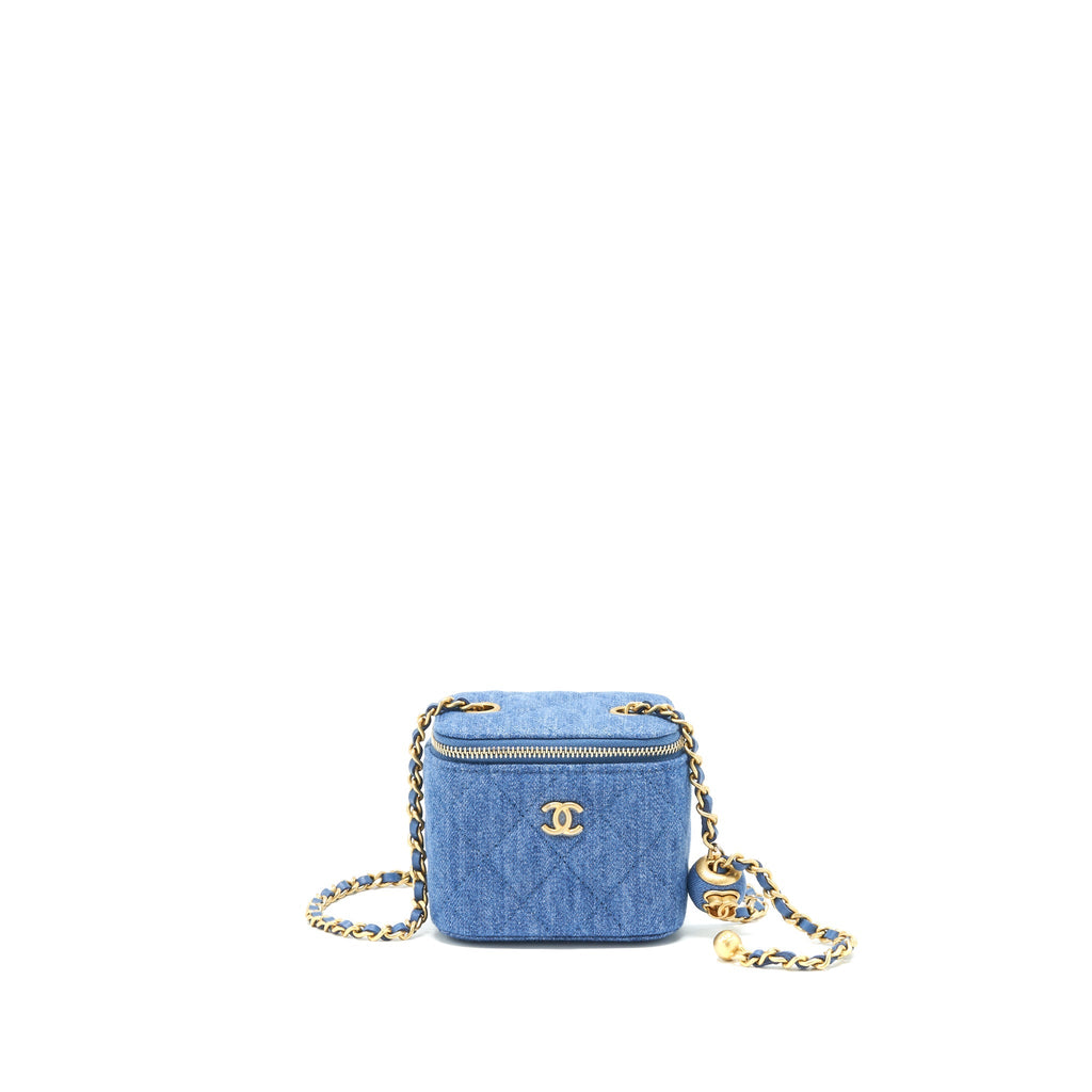 CHANEL 22C PEARL CRUSH MINI VANITY WITH CHAIN DENIM GHW