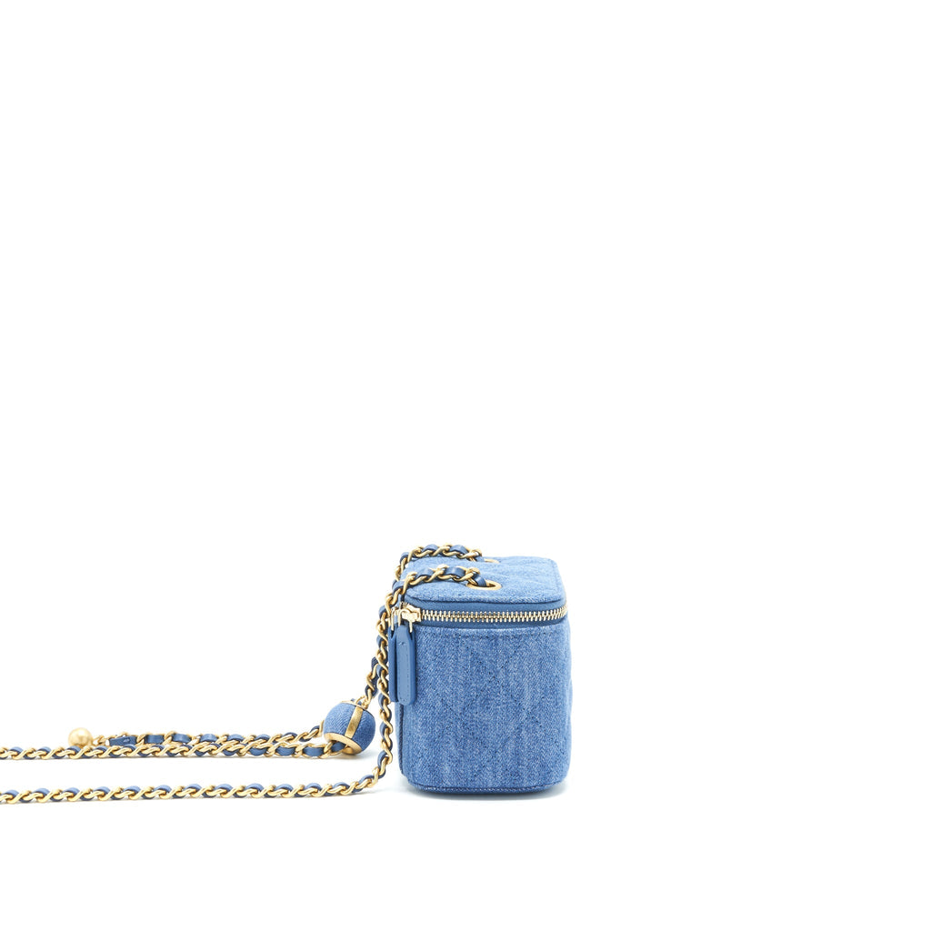 CHANEL 22C PEARL CRUSH DENIM MINI VANITY WITH CHAIN