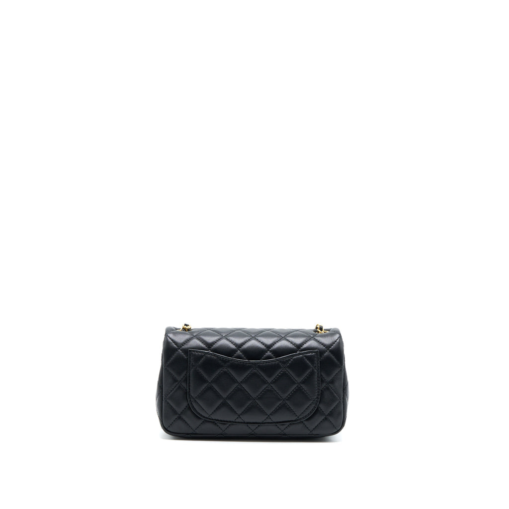 CHANEL PEARL CRUSH MINI RECTANGULAR LAMBSKIN BLACK BRUSHED GHW (MICROCHIP)
