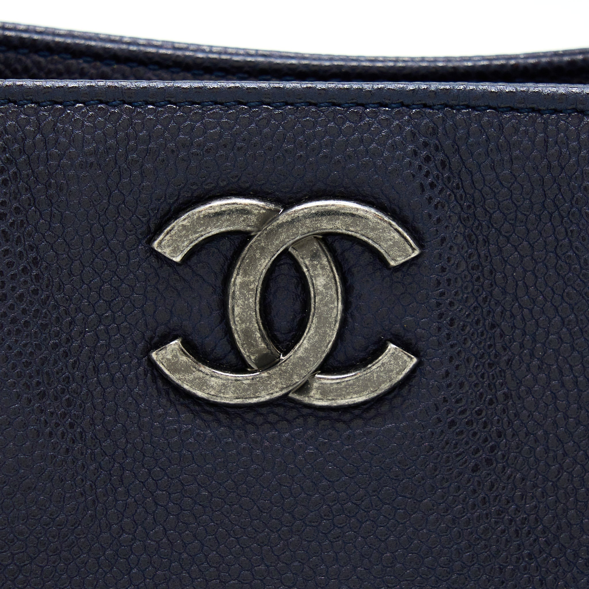 CHANEL TOTE BAG CAVIAR NAVY RUTHENIUM HARDWARE