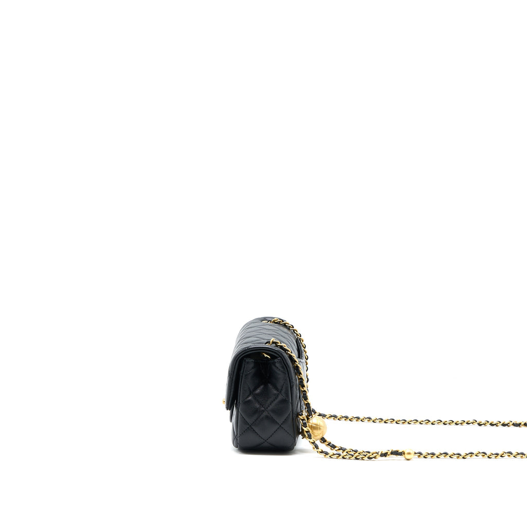 CHANEL PEARL CRUSH MINI RECTANGULAR LAMBSKIN BLACK BRUSHED GHW (MICROCHIP)