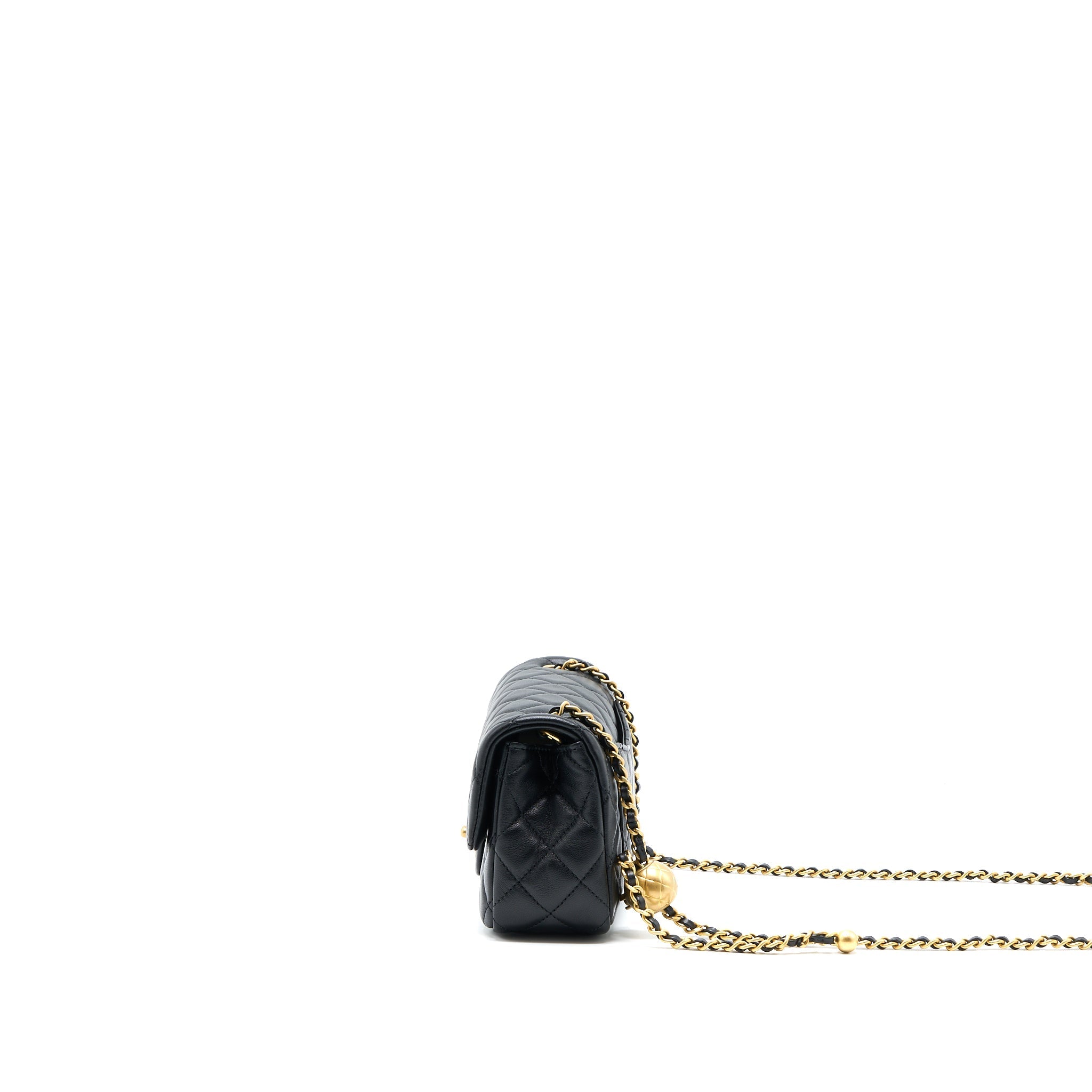 CHANEL PEARL CRUSH MINI RECTANGULAR LAMBSKIN BLACK BRUSHED GHW (MICROCHIP)