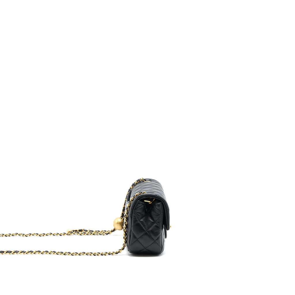 CHANEL PEARL CRUSH MINI RECTANGULAR LAMBSKIN BLACK BRUSHED GHW (MICROCHIP)