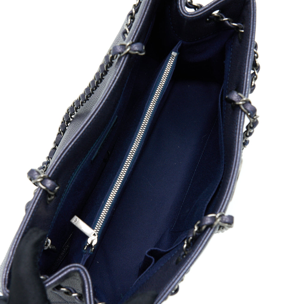 CHANEL TOTE BAG CAVIAR NAVY RUTHENIUM HARDWARE