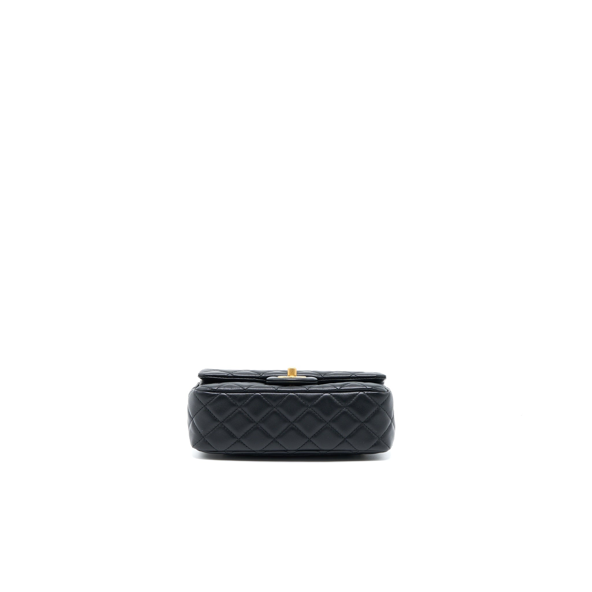 CHANEL PEARL CRUSH MINI RECTANGULAR LAMBSKIN BLACK BRUSHED GHW (MICROCHIP)