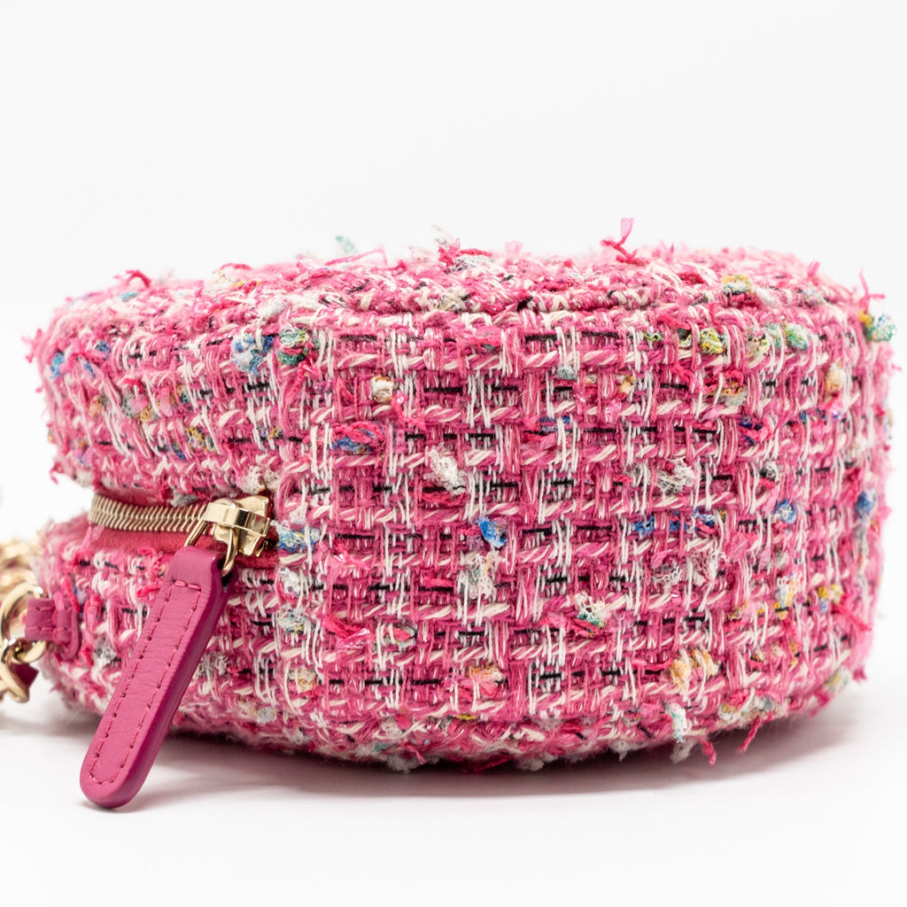 CHANEL ROUND CLUTCH WITH CHAIN TWEED PINK/MULTICOLOUR LGHW