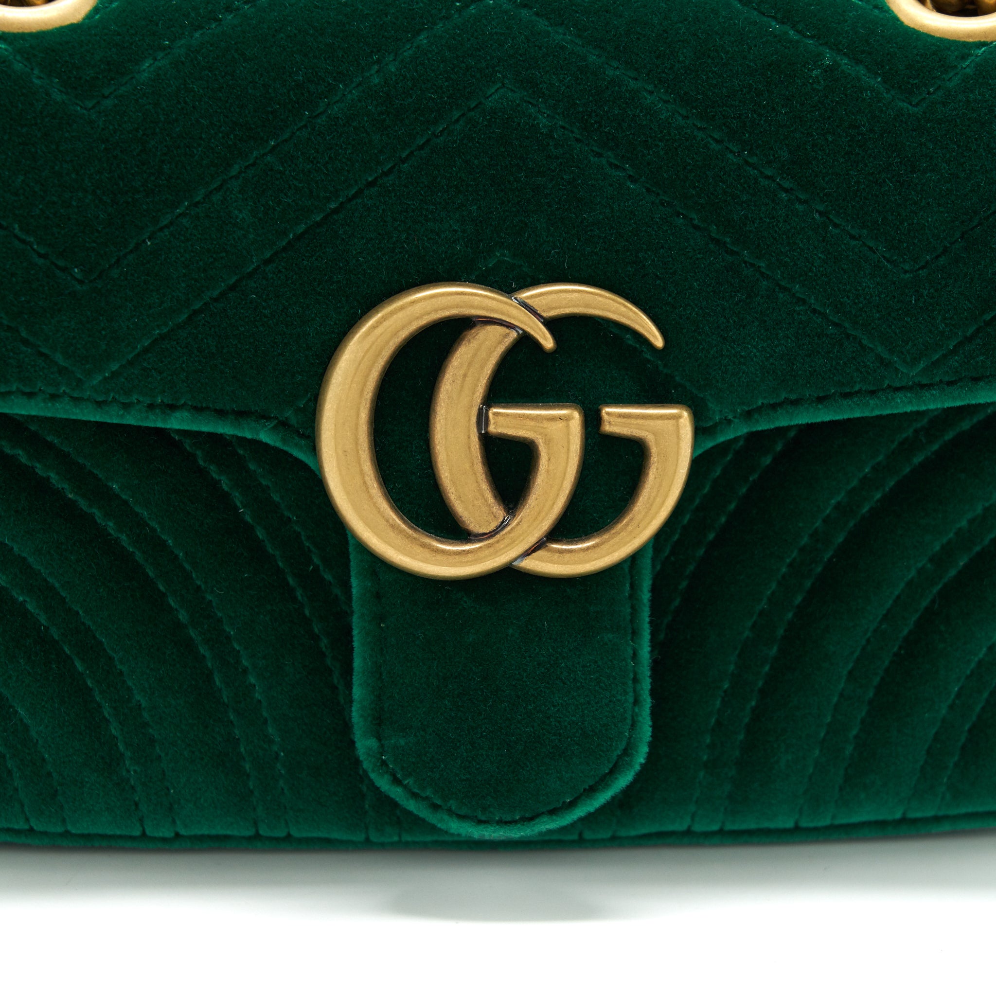 GUCCI MINI MARMONT BAG VELVET GREEN GHW