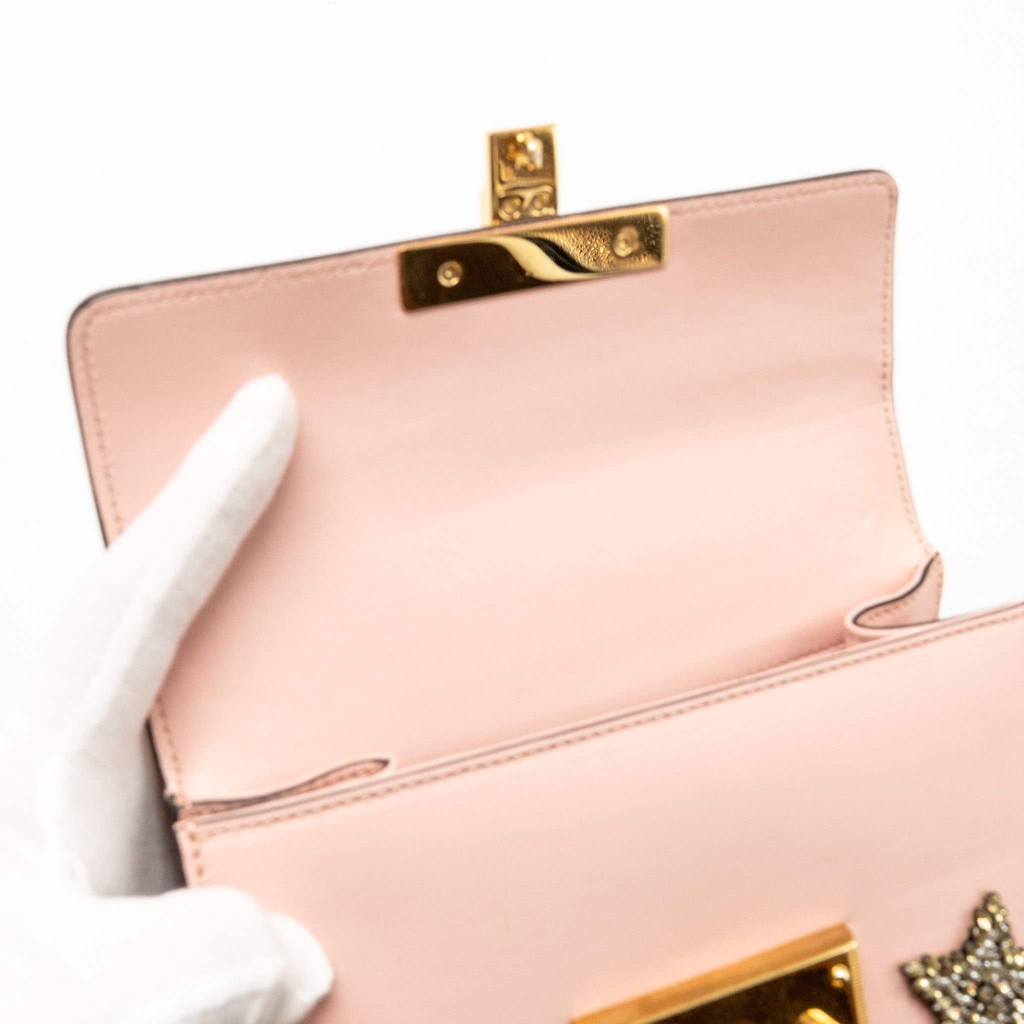 GUCCI PADLOCK CHAIN BAG CRYSTAL STARS CALFSKIN PINK GHW
