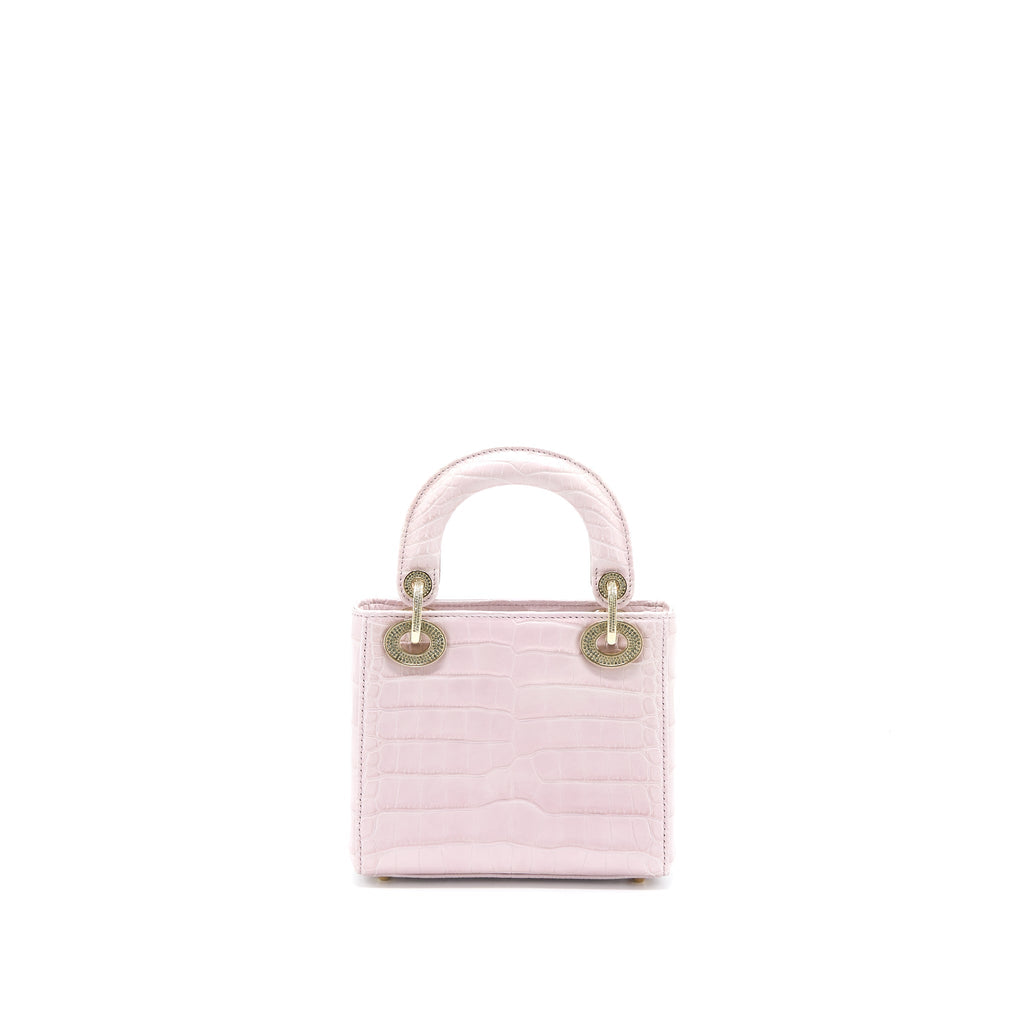 DIOR MINI LADY DIOR ALLIGATOR MISSISSIPPIENSIS LIGHT PINK CRYSTAL LGHW