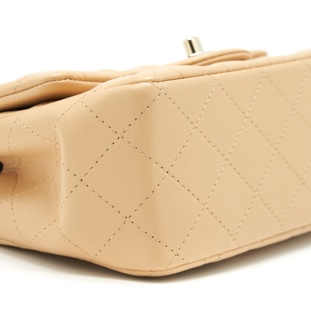 CHANEL 22C MINI SQUARE FLAP BAG LAMBSKIN BEIGE LGHW (MICROCHIP)