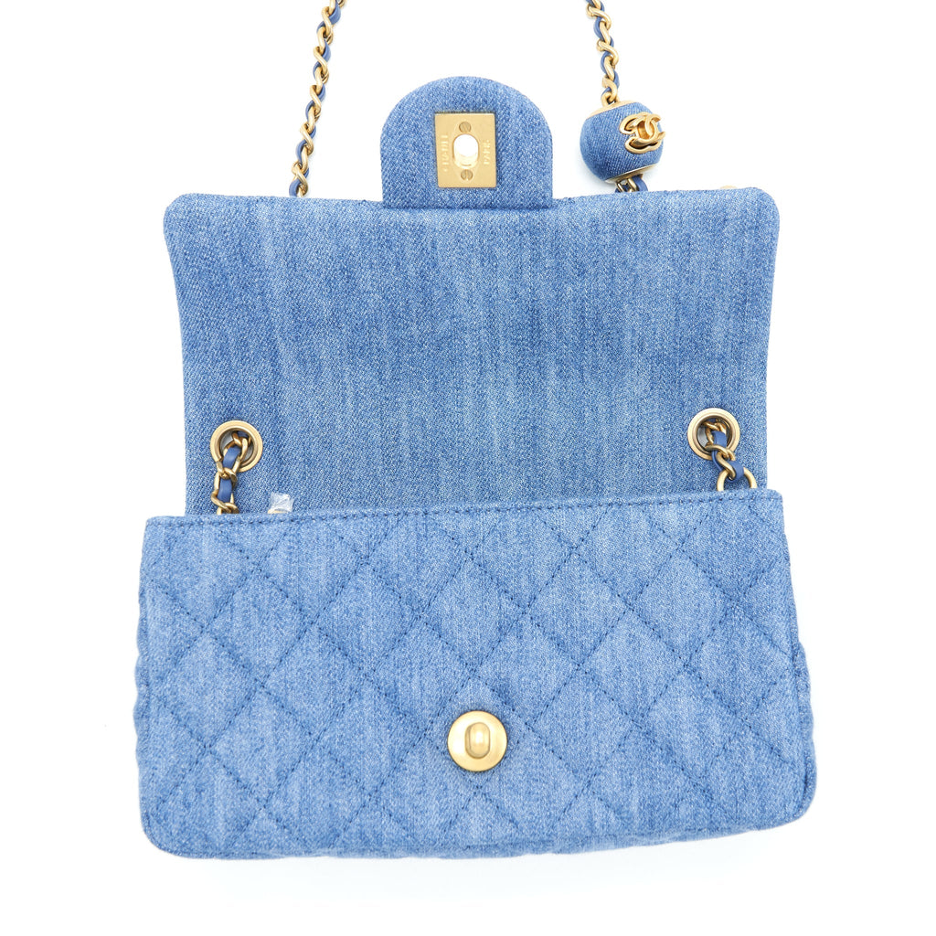 CHANEL PEARL CRUSH MINI RECTANGULAR FLAP BAG DENIM BLUE GHW (MICROCHIP)